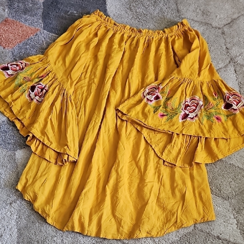 Feathers Yellow Ruffled Tiered Blouse Resort Wear